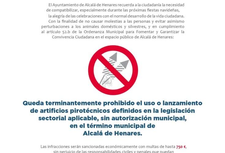 ALCALÁ DE HENARES/ Recuerdan la prohibición del uso y lanzamiento de artificios pirotécnicos