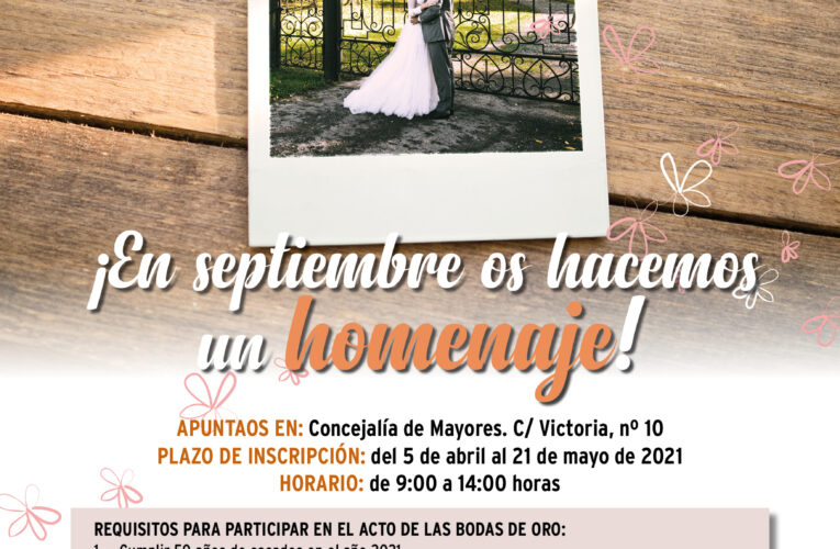 El 5 de abril se abre el plazo de inscripción para el tradicional acto de homenaje de las Bodas de Oro 2021