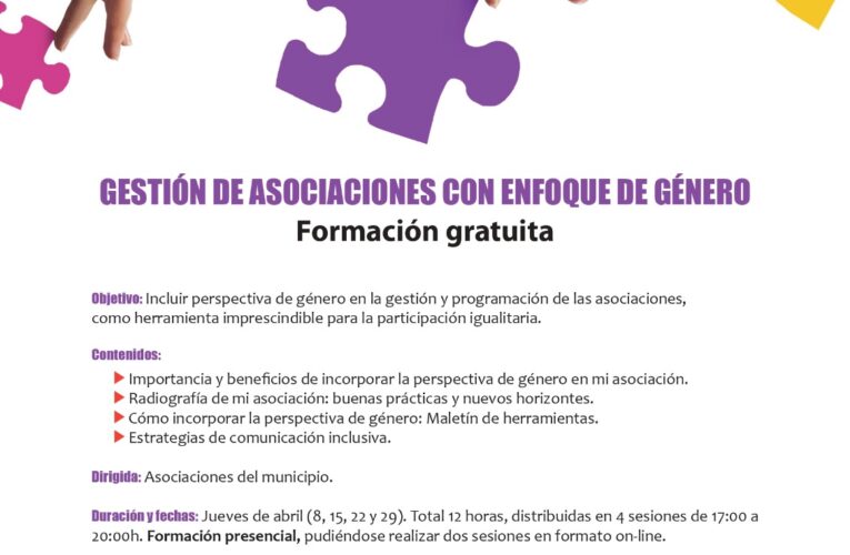 El Ayuntamiento abre las inscripciones para el curso “Gestión de asociaciones con enfoque de género”