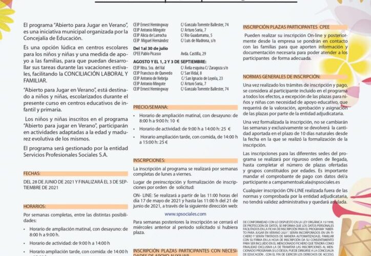 ALCALÁ DE HENARES/ Arrancan las inscripciones programa ‘Abierto para Jugar en Verano’