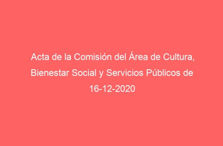 Acta de la Comisión del Área de Cultura, Bienestar Social y Servicios Públicos de 16-12-2020