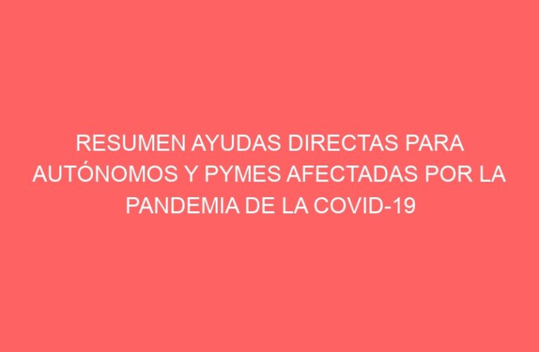 RESUMEN AYUDAS DIRECTAS PARA AUTÓNOMOS Y PYMES AFECTADAS POR LA PANDEMIA DE LA COVID-19