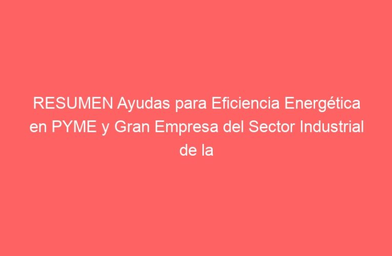 RESUMEN Ayudas para Eficiencia Energética en PYME y Gran Empresa del Sector Industrial de la Comunidad de Madrid