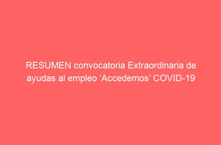 RESUMEN convocatoria Extraordinaria de ayudas al empleo ‘Accedemos’ COVID-19