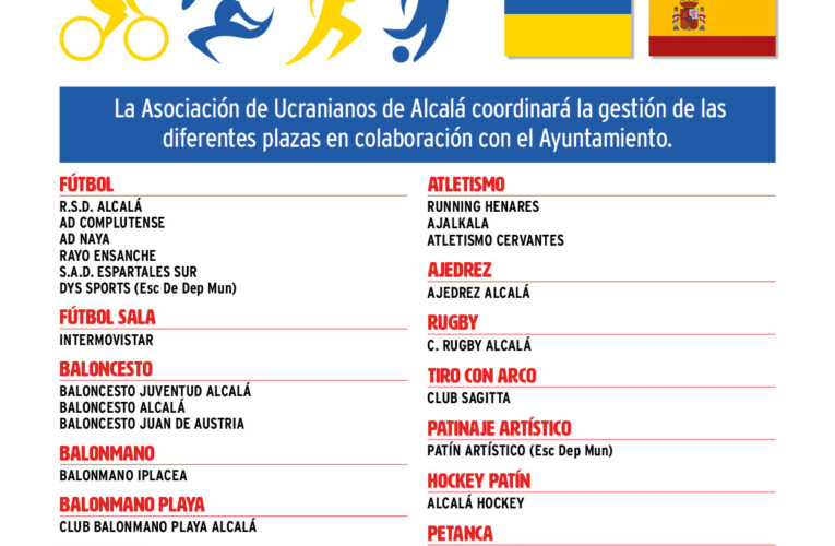Las entidades deportivas ponen a disposición de las personas ucranianas desplazadas a Alcalá de Henares un total de 350 plazas