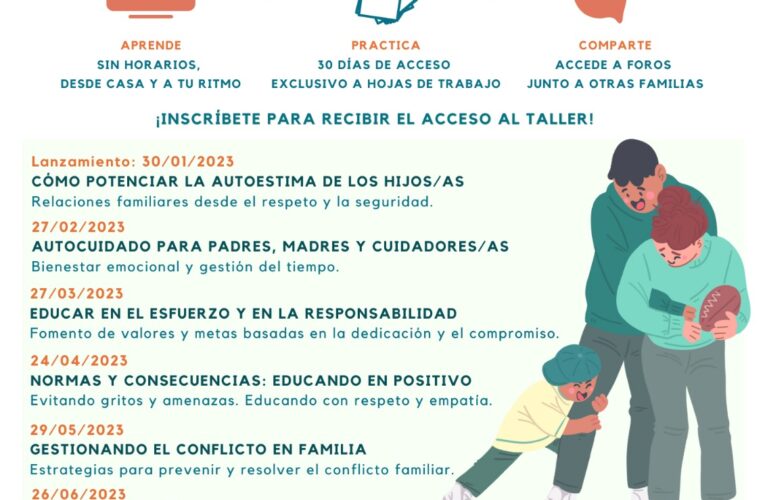 Educación positiva, autoestima y solución de conflictos, entre las propuestas de los talleres del Servicio de Atención a la Familia este 2023