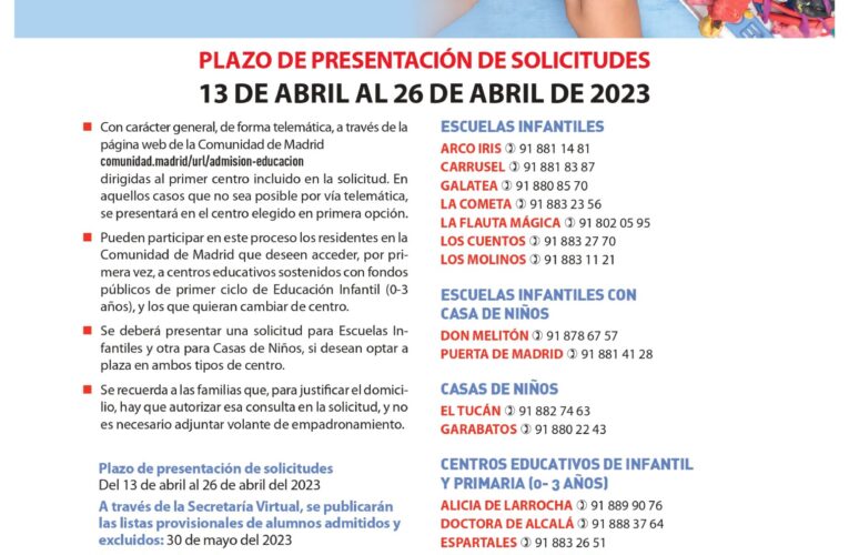 El 13 de abril se abrirá el plazo para el proceso de admisión en escuelas infantiles, casas de niños y en todos los centros sostenidos con fondos públicos