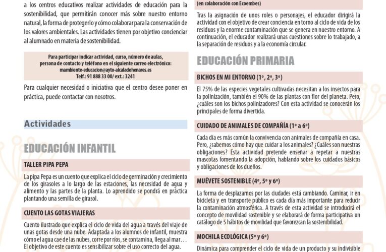 Medio Ambiente desarrolla un completo programa de Educación Ambiental en los centros escolares de Alcalá
