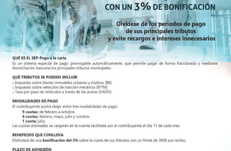 El lunes se abre el plazo para solicitar el pago fraccionado de los impuestos municipales mediante domiciliación bancaria