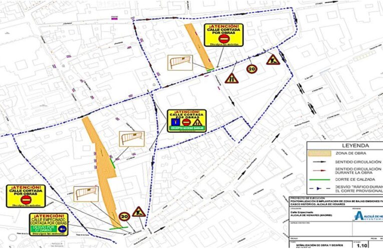 Cortes por obras de peatonalización e implantación de Zona de Bajas Emisiones en el Casco Histórico de Alcalá de Henares